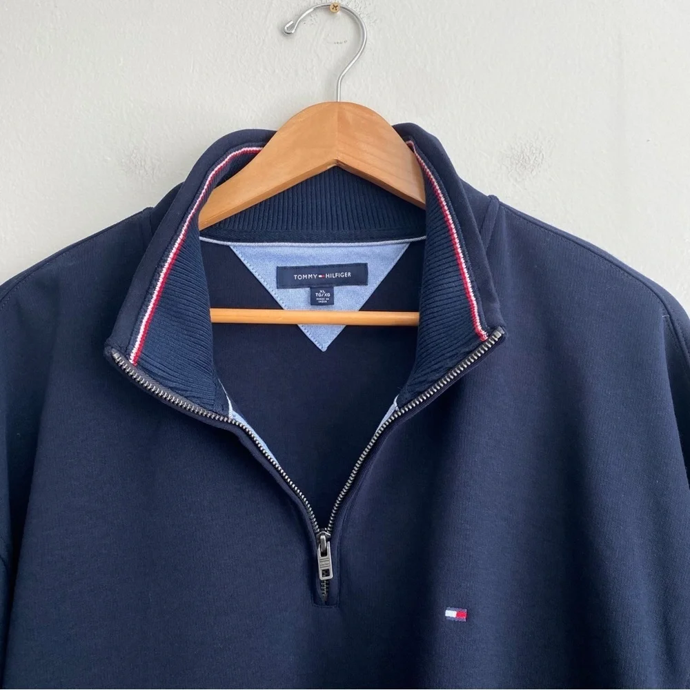 Tommy Hilfiger Men’s Navy Blue Half-Zip Pullover Sweatshirt Sweater Preppy XL